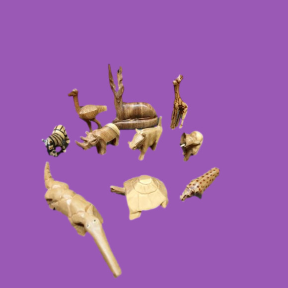 10 Piece Lot African Kenyan Small Wooden Hand Carved Safari Animals Vintage Cute - Picture 6 of 8